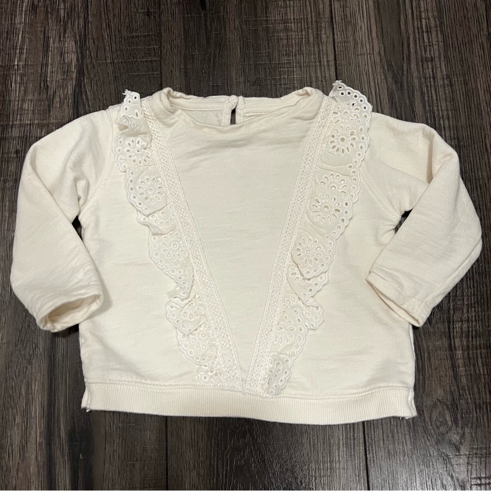 Zara Cream Ivory Ruffled Long Sleeve Shirt Sweater - Picture 1 of 6